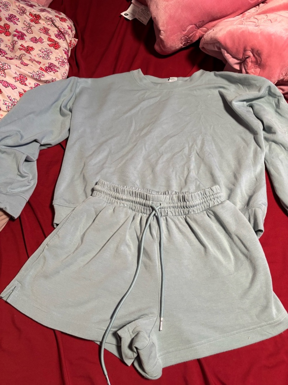 Light Blue Cozy Lounge Set - Sweatshirt & Drawstring Shorts